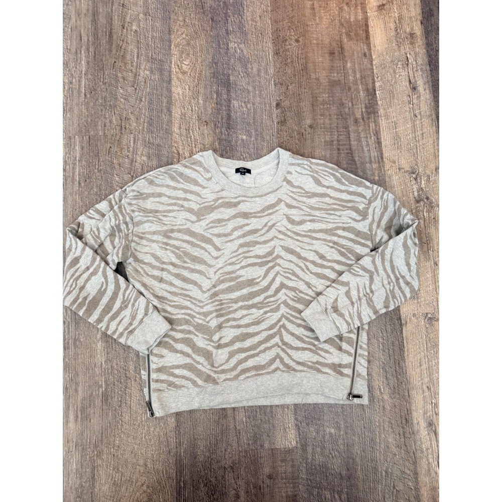 Rails Marlo Heather Grey Flocked Zebra Sweatshirt Side Zip Women's Medium - Picture 10 of 13